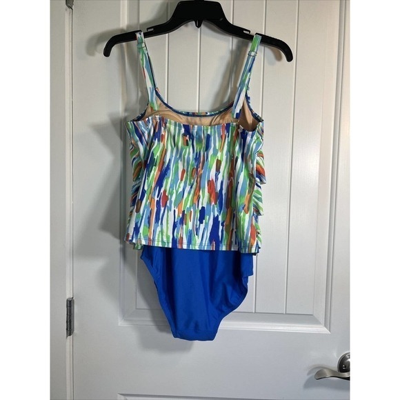 Ceeb Size 10 Women's 3 Tiered Ruffle Tankini Top One Piece Swimsuit- Multi Color - Picture 10 of 12